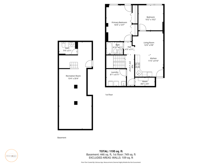 Sample multi-level floor plan showing basement and first-floor layouts.