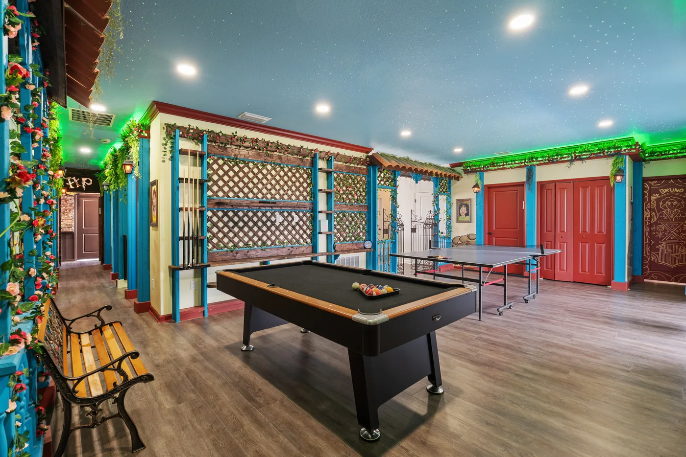 Recreation room with pool table photographed for a New York City property listing.