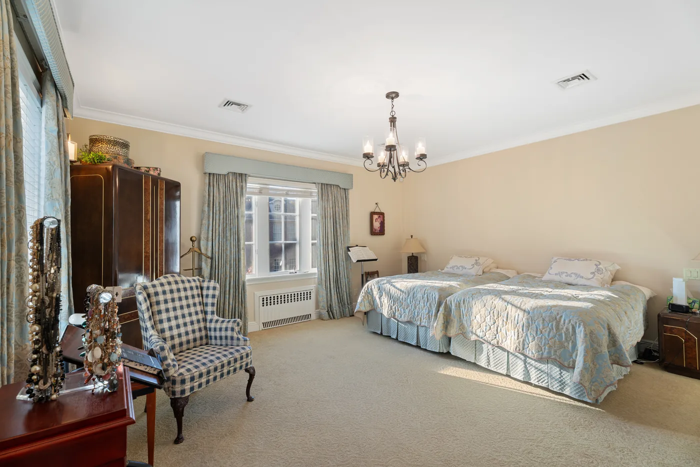 Traditional bedroom suite photographed for a New York City real estate listing.